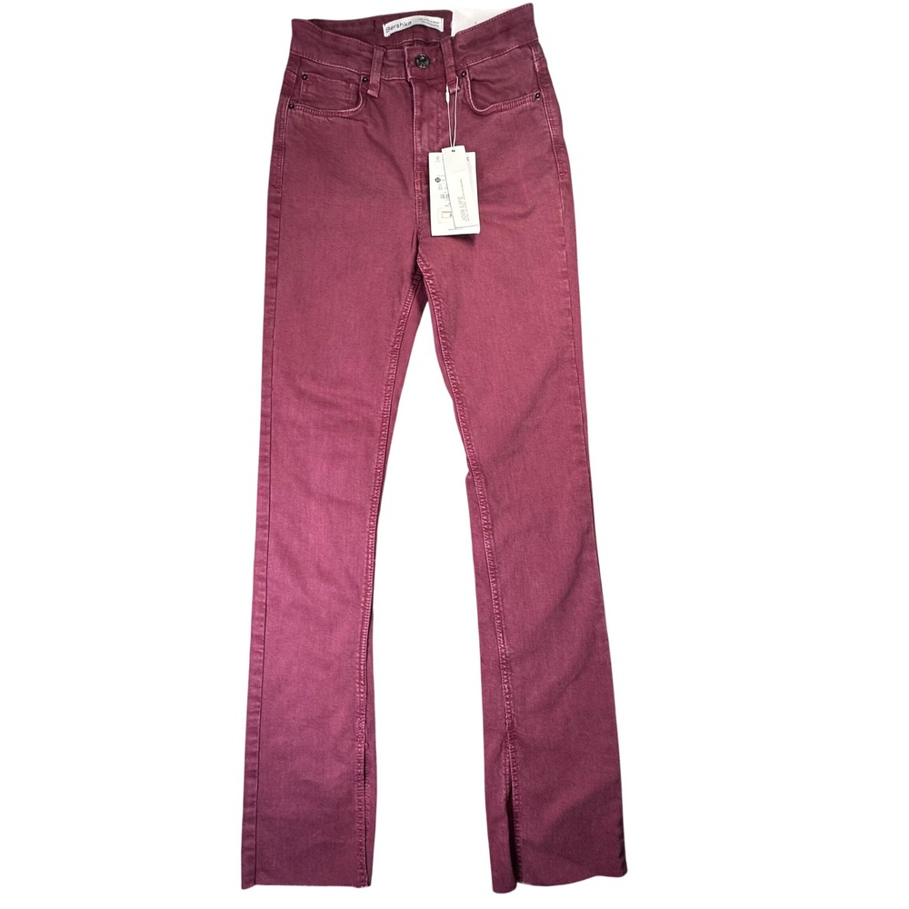 Bershka Straight Leg High Waisted Raw Hem Jeans Burgundy Red Size 00 Indie New